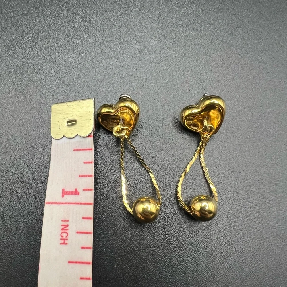 Cute Gold Tone Heart Drop Earrings Valentine’s Day Dainty Love - Picture 4 of 4
